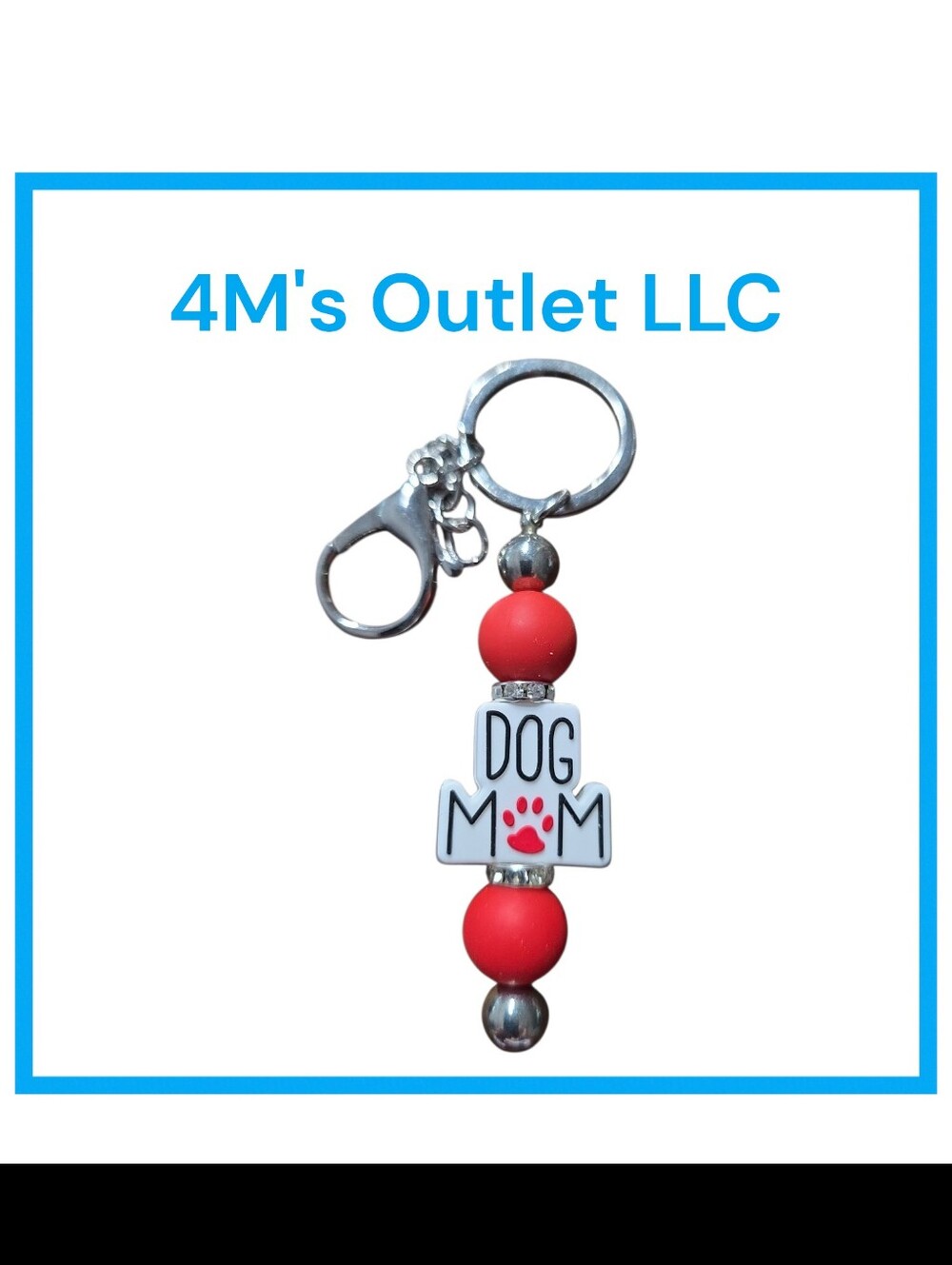 Red "Dog Mom" Beaded Keychain